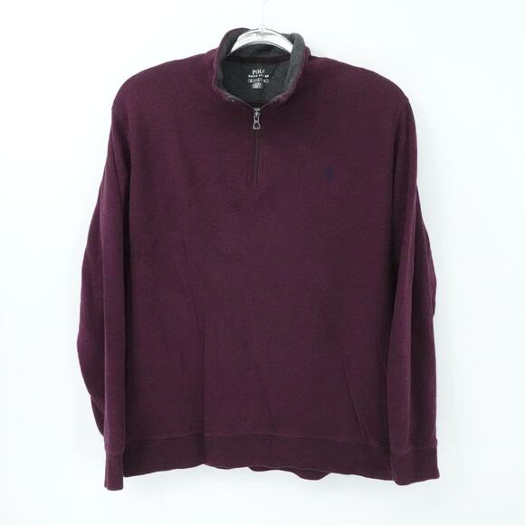 Polo Ralph Lauren Sweater Mens XL Burgundy Quarter Zip Embroidered Pony Preppy - Picture 1 of 15